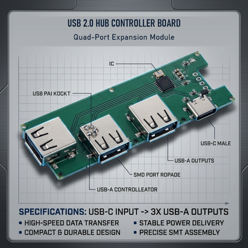 USB 2.0 hub controller board and quad-port expansion module